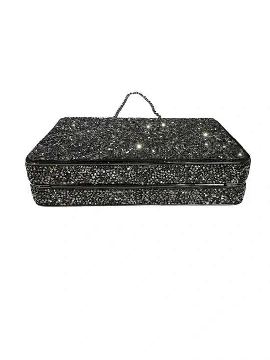 Sondra Roberts Black Glitter Rhinestone Top Lock Chain-Handle Evening Clutch - Picture 7 of 8